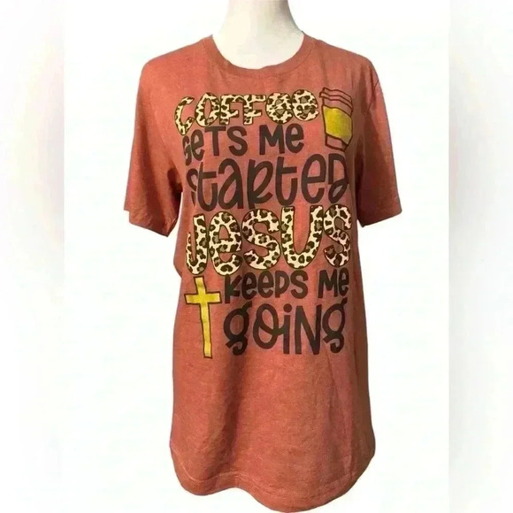 Women’s t shirt with graphics on front in orange with leopard print black & gold - Picture 3 of 6